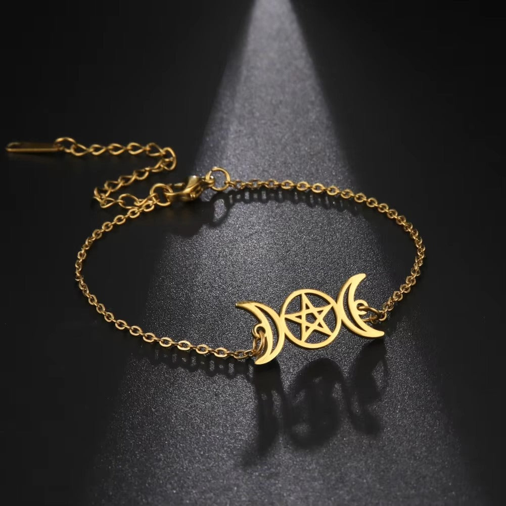 Lunar Guardian Triple Moon Pentacle Witch Bracelet