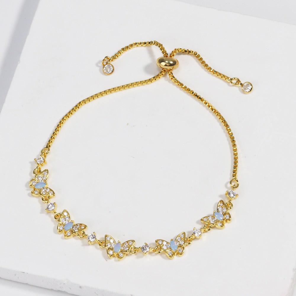 Butterfly Opal Adjustable Slider Bracelet 18K Gold/White Gold