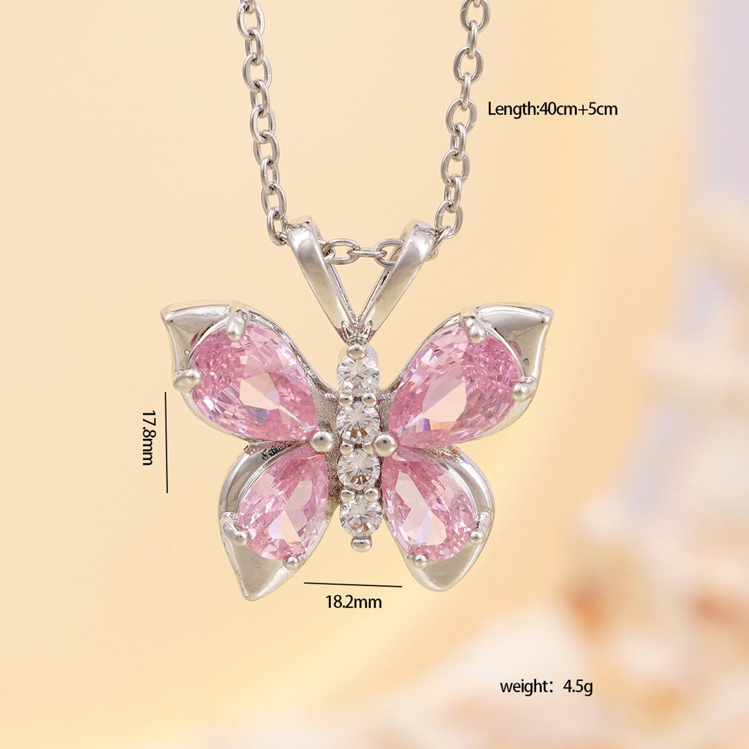 14K Gold Pink Butterfly Pendant Necklace