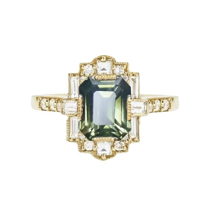 Art Deco Revival 14K Gold Emerald Cut Gemstone Ring