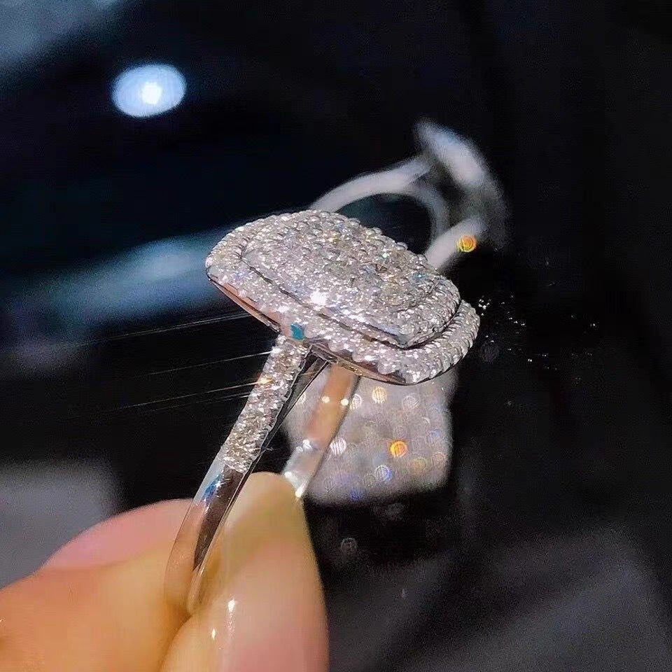 「Cushion Starburst」S925 Sterling Silver Triple Halo Pave Ring
