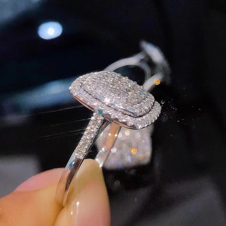「Cushion Starburst」S925 Sterling Silver Triple Halo Pave Ring