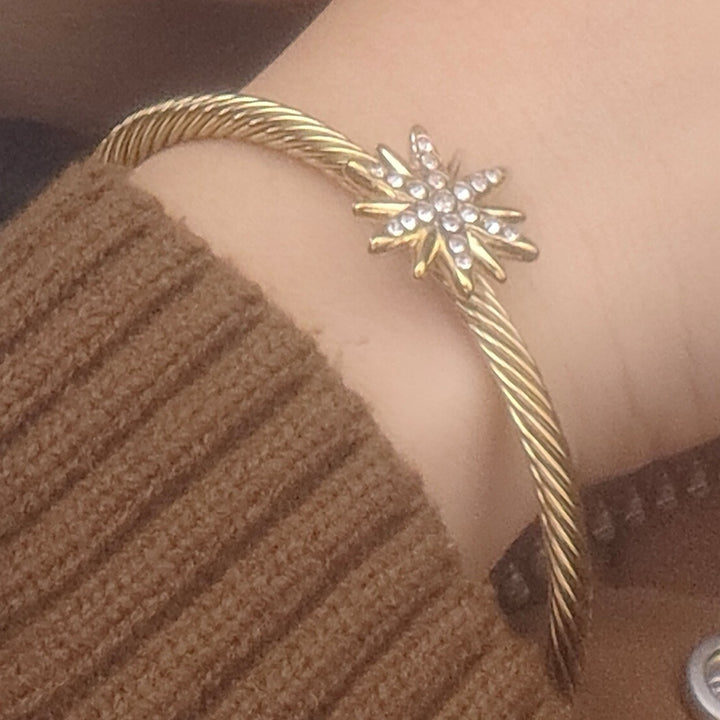 「North Star」Eight-Pointed Star Twisted Cable Cuff Bracelet