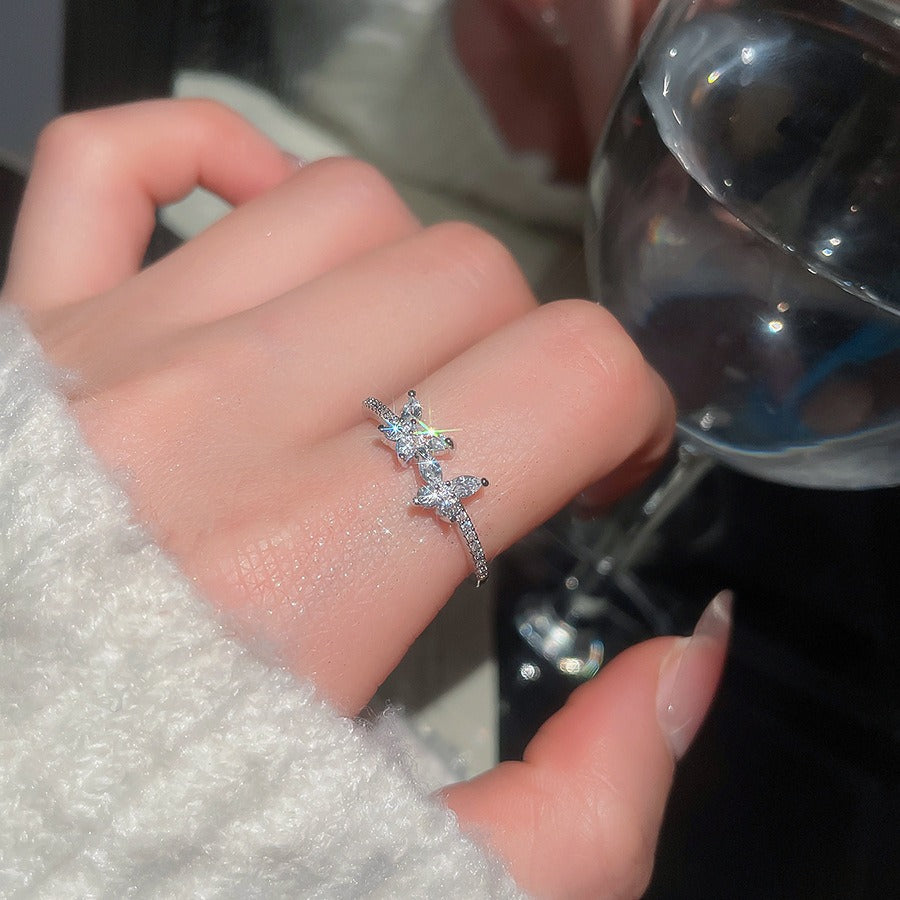 「Dual Butterfly Flutter」Marquise Cut Offset Open Ring