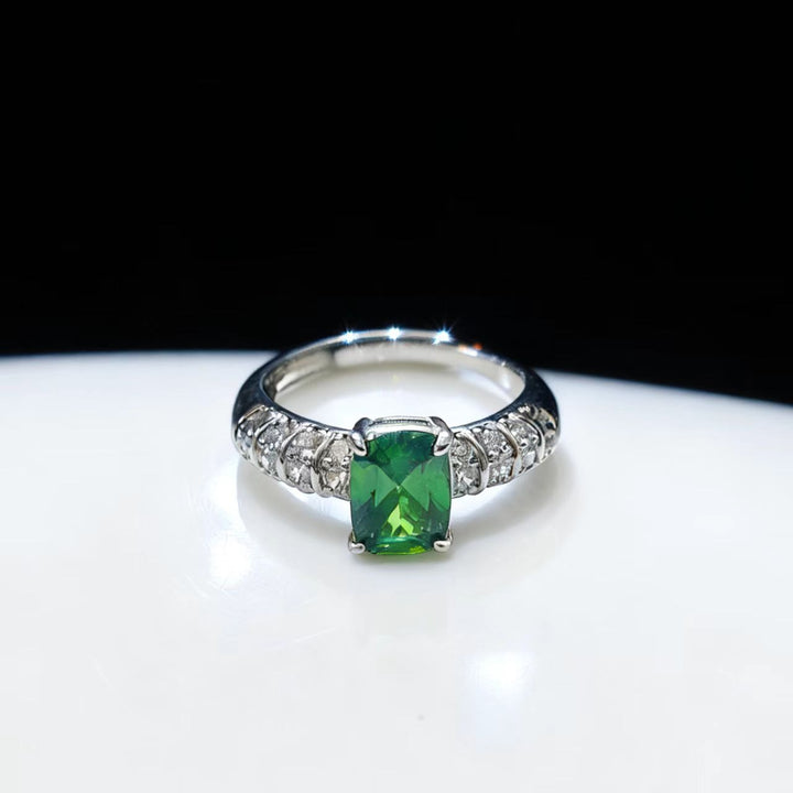「Royal Gemstone」S925 Sterling Silver Cushion Cut Open Ring