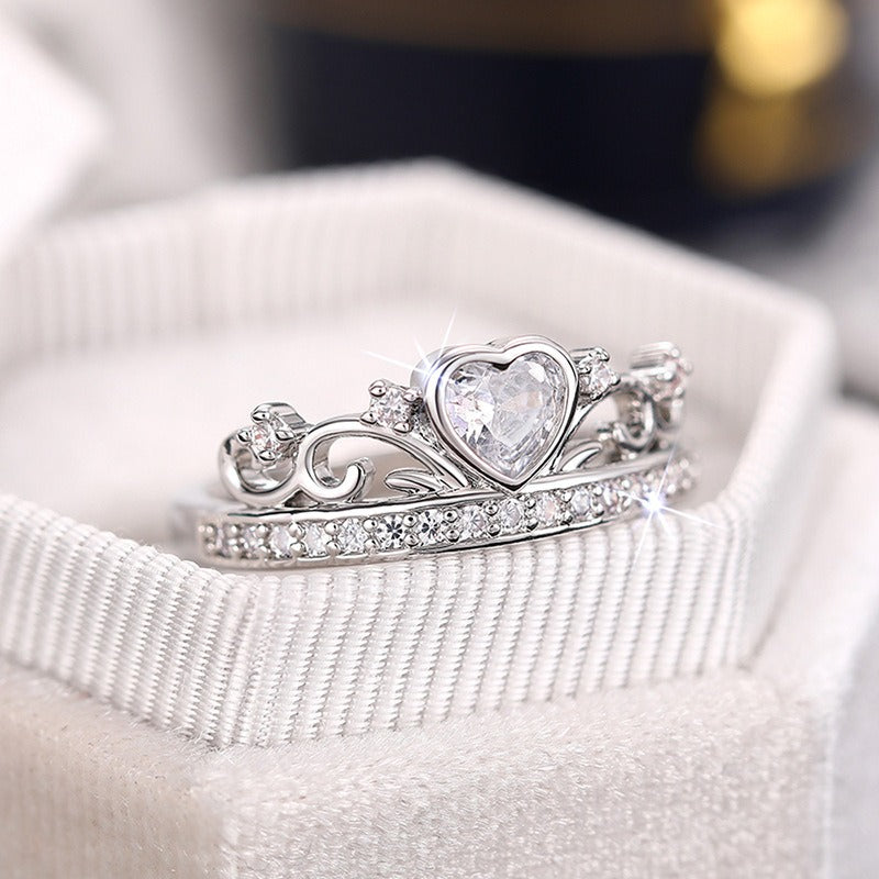 S925 Sterling Silver Heart Crown Ring