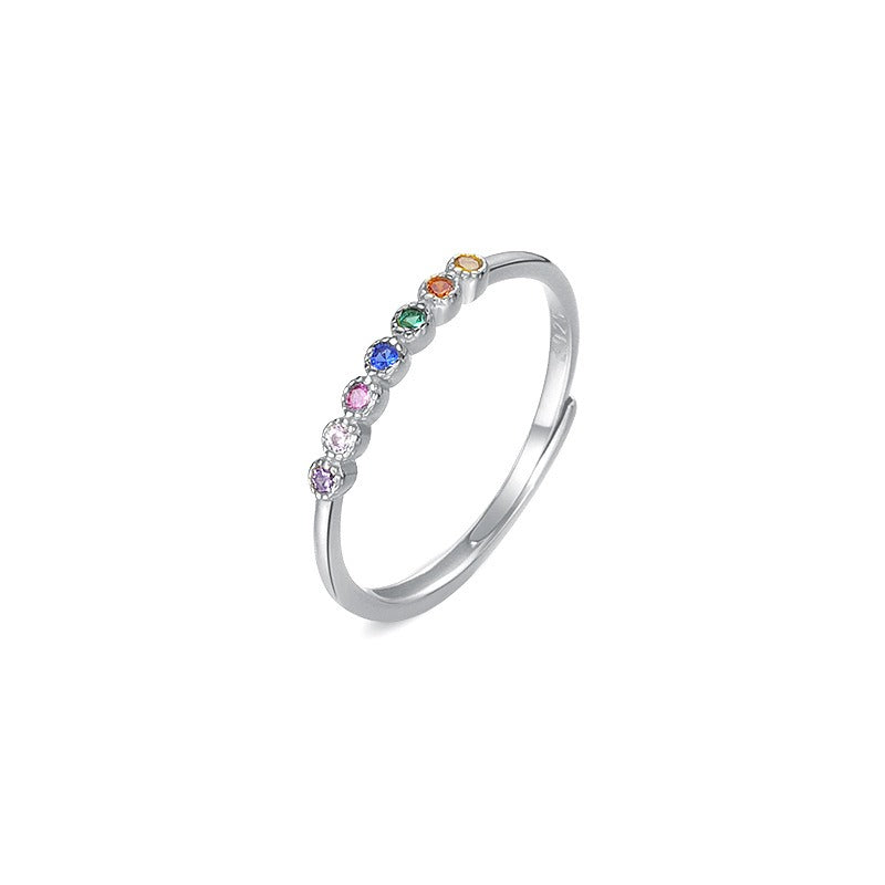 Rainbow Glimmer S925 Sterling Silver Minimalist Rainbow Band Ring