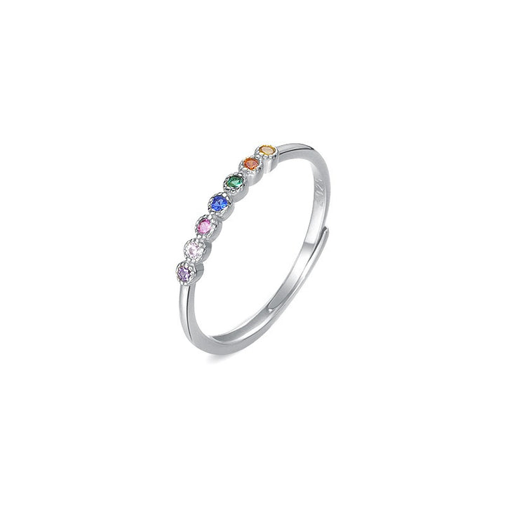 Rainbow Glimmer S925 Sterling Silver Minimalist Rainbow Band Ring