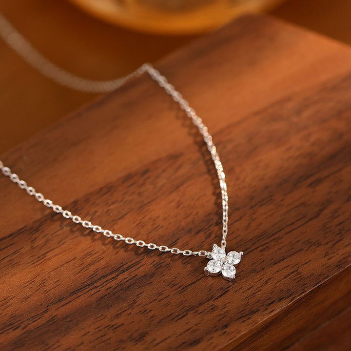 Lucky Four-Leaf Clover S925 Silver 14K Gold-Plated Mini Clavicle Necklace