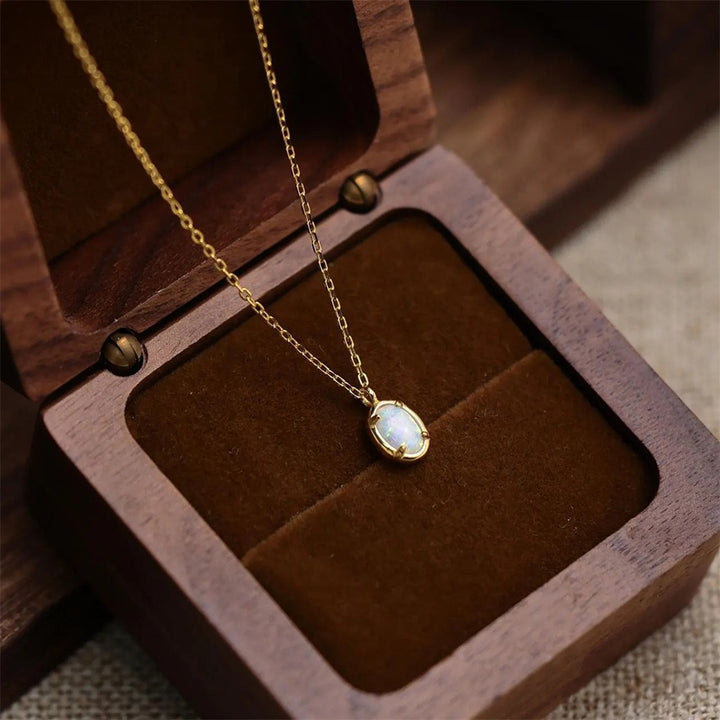 Aurora Opal Oval Pendant Necklace
