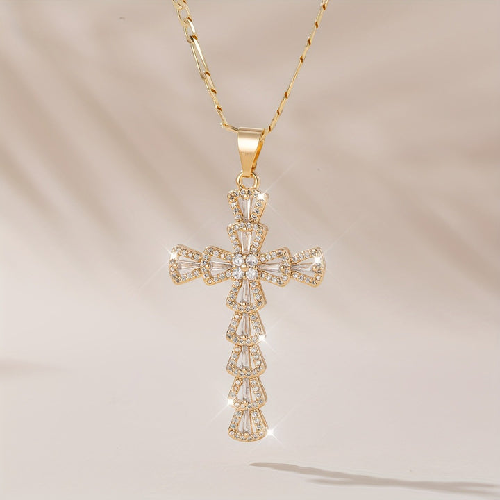 18K Gold / White Gold Baguette Cut CZ Cross Necklace