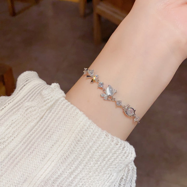18K Thick Gold Plated Cat & Bow Cat's Eye Bracelet