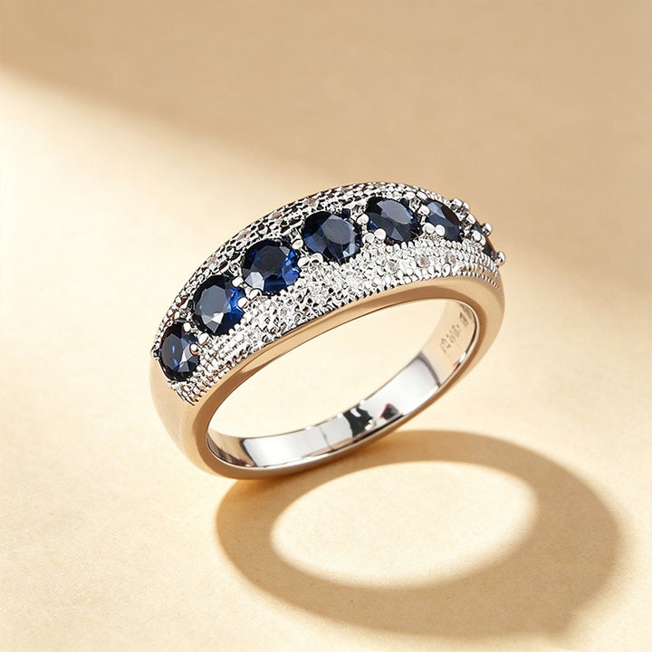 S925 Sterling Silver Vintage Milgrain Seven-Stone Wide Band Ring