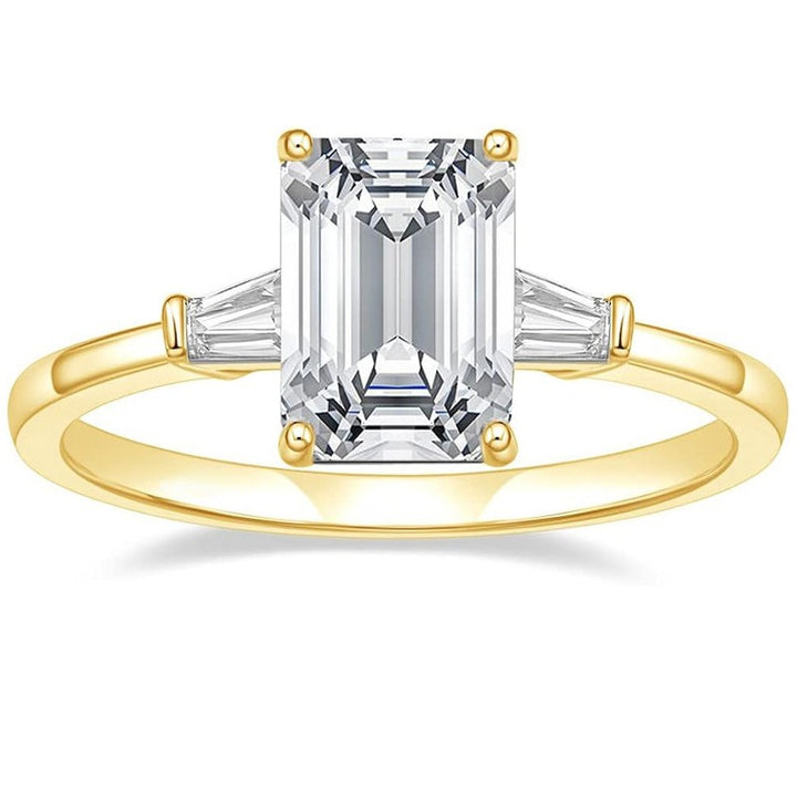 S925 Sterling Silver Emerald Cut Three-Stone Moissanite Ring