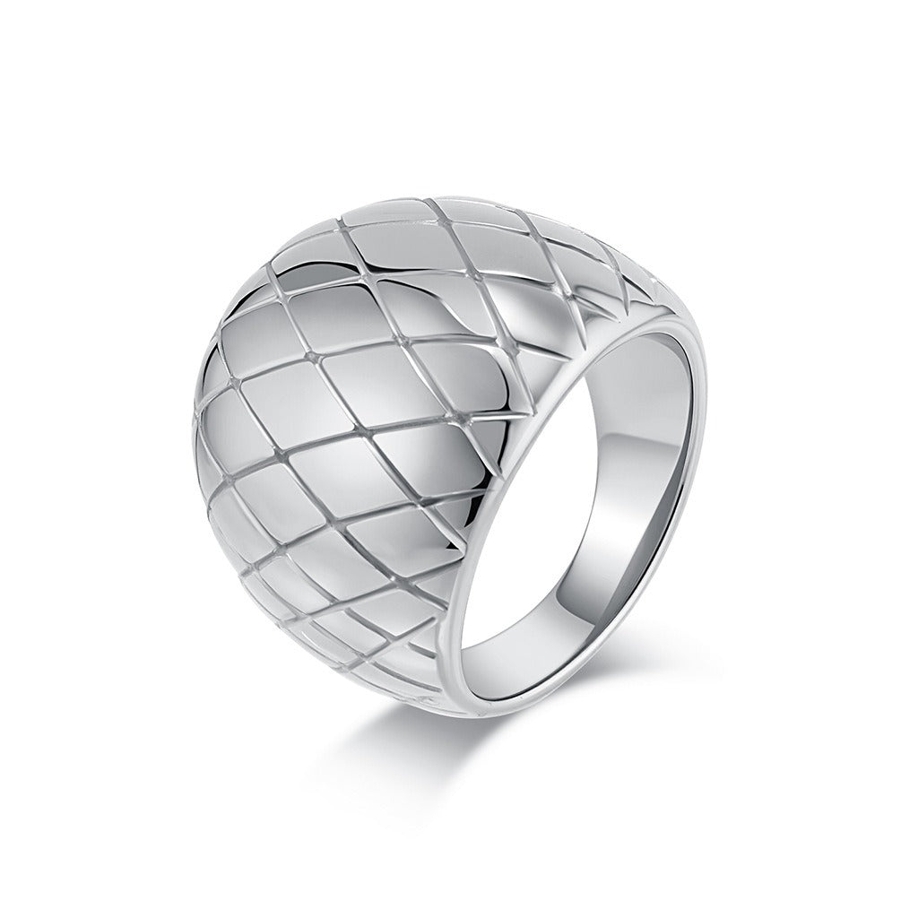 14K Gold Plated Quilted Grid Wide Band Ring