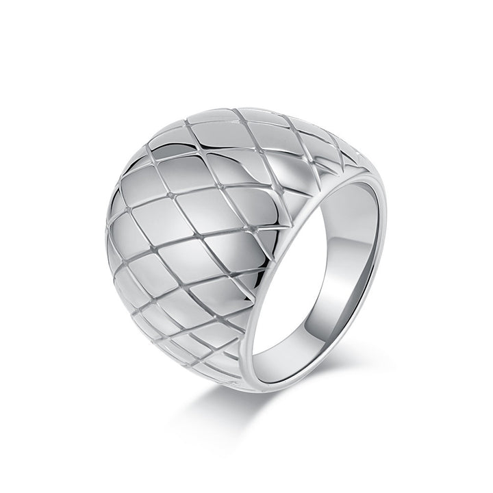 14K Gold Plated Quilted Grid Wide Band Ring