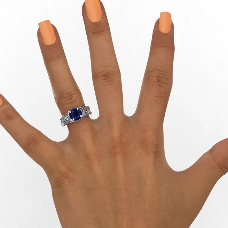 Celtic Promise S925 Sterling Silver Intertwined Blue Gemstone Ring
