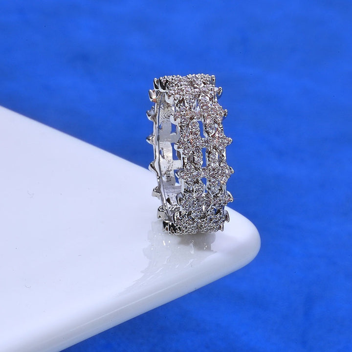 Crown of Starlight S925 Silver Full Pavé Hollow Wide-Band Ring