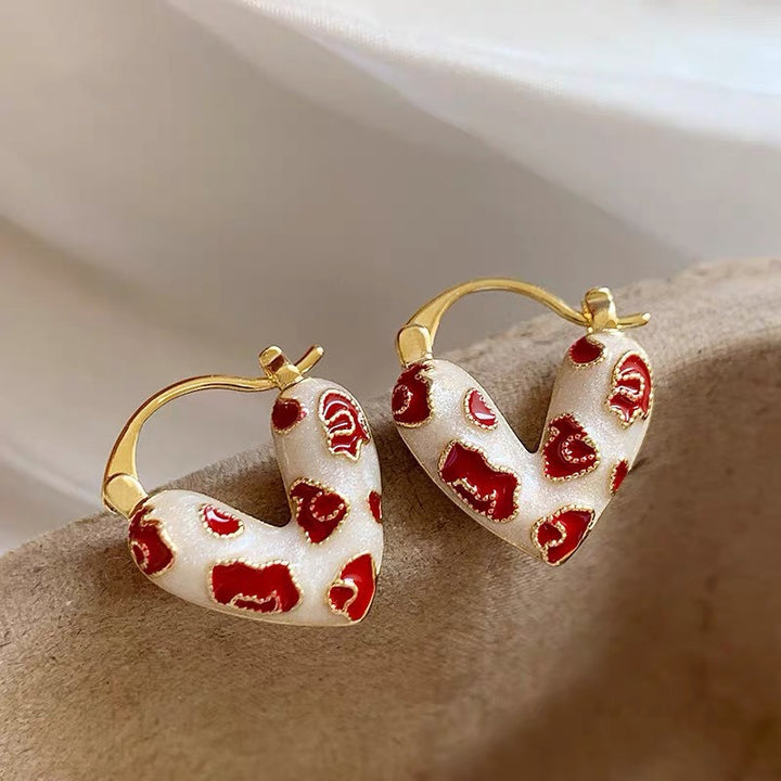 S925 Silver Enamel Painted Heart Hoop Earrings