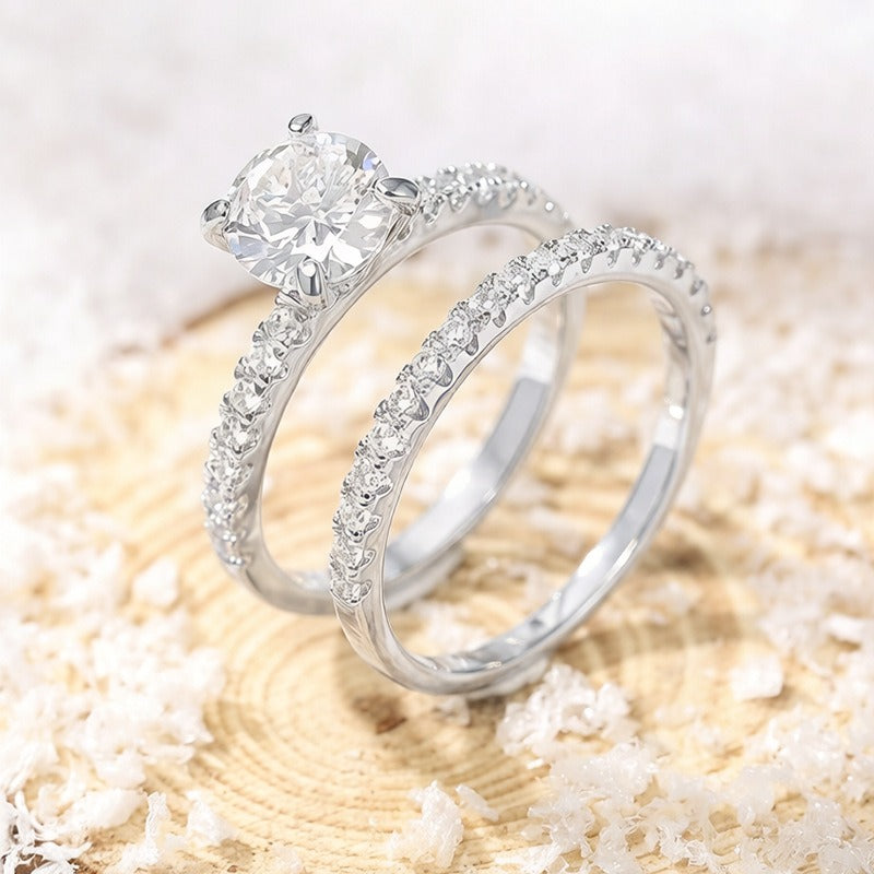 Dainty S925 Silver 2-Piece Bridal Ring Set