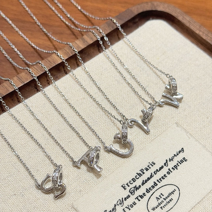 S925 Sterling Silver Micro-Pavé Ring Initial Necklace