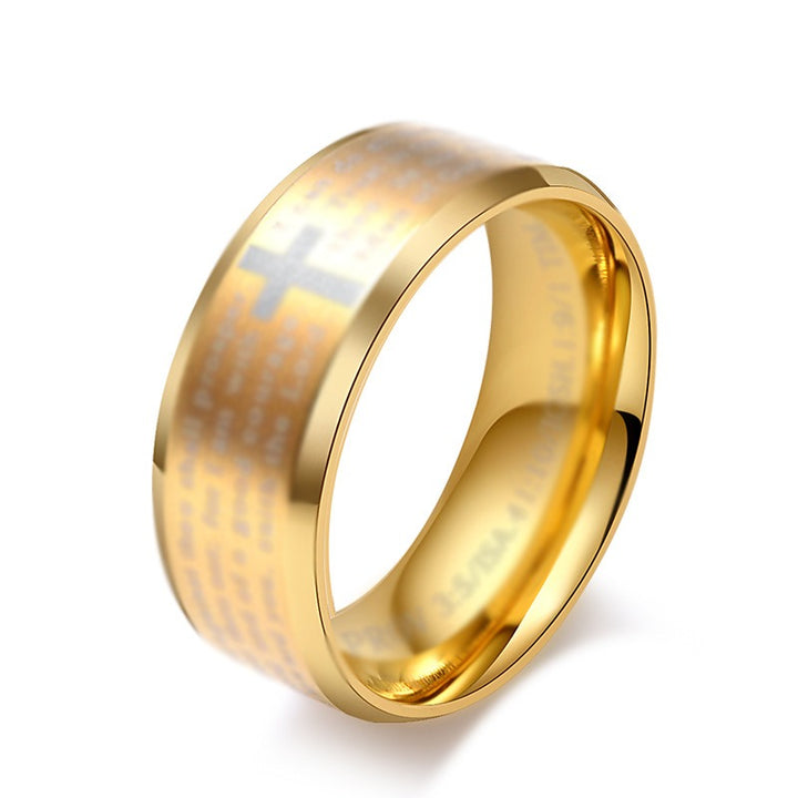 Light of Faith Stainless Steel Lord's Prayer Cross Wide Band Ring