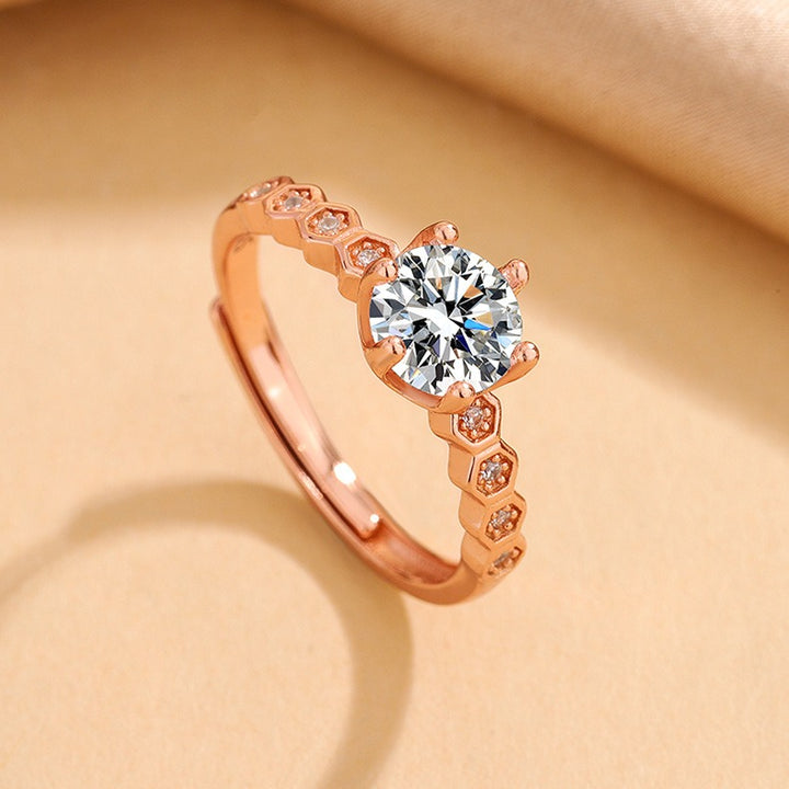 Honeycomb Pavé · Large Solitaire Adjustable Open Ring