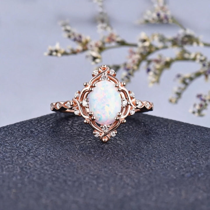 S925 Sterling Silver Natural Opal Vintage Lace Ring