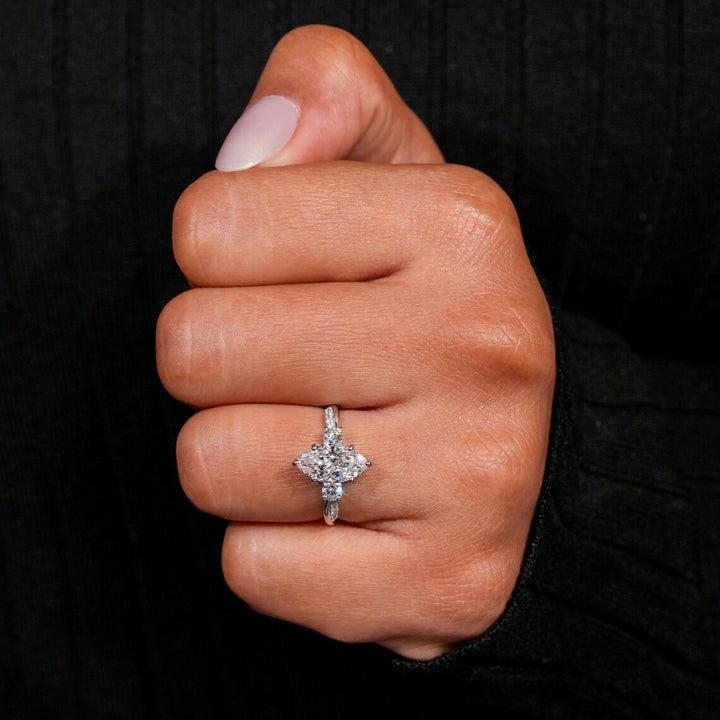 S925 Sterling Silver Marquise-Cut Three-Stone Pavé Ring