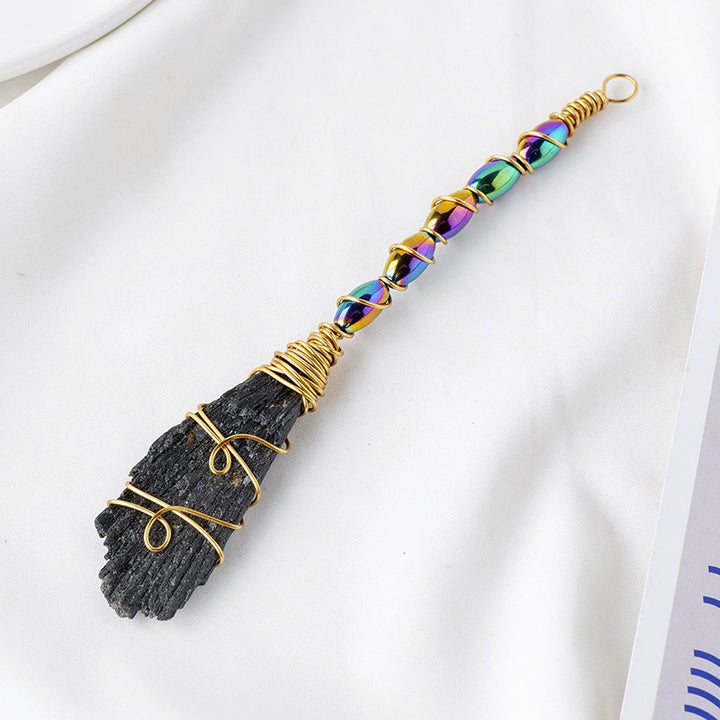 Mystical Guardian Handmade Wire-Wrapped Natural Crystal Witch's Broom Pendant