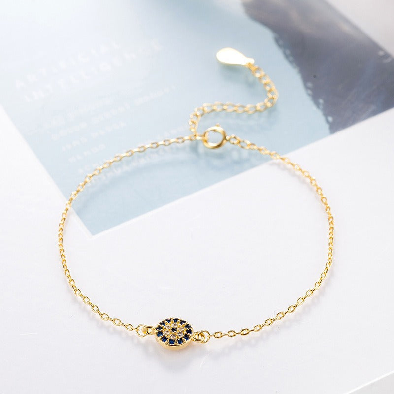 Elegant Guardian Micro-Pavé Blue White Evil Eye S925 Sterling Silver Bracelet