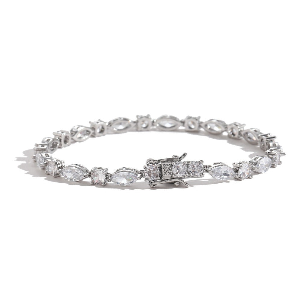 Celestial Sparkle S925 Silver 14K Gold Plated Alternating Marquise Round Moissanite Bracelet