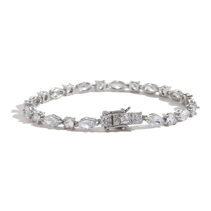 Celestial Sparkle S925 Silver 14K Gold Plated Alternating Marquise Round Moissanite Bracelet