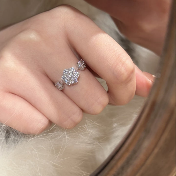 「Bloom Sparkle」Full Pave Flower Adjustable Ring