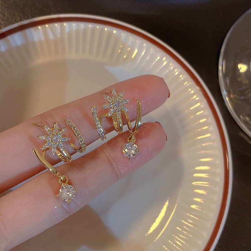 18K Gold Plated Starburst Moissanite Ear Climber Earrings