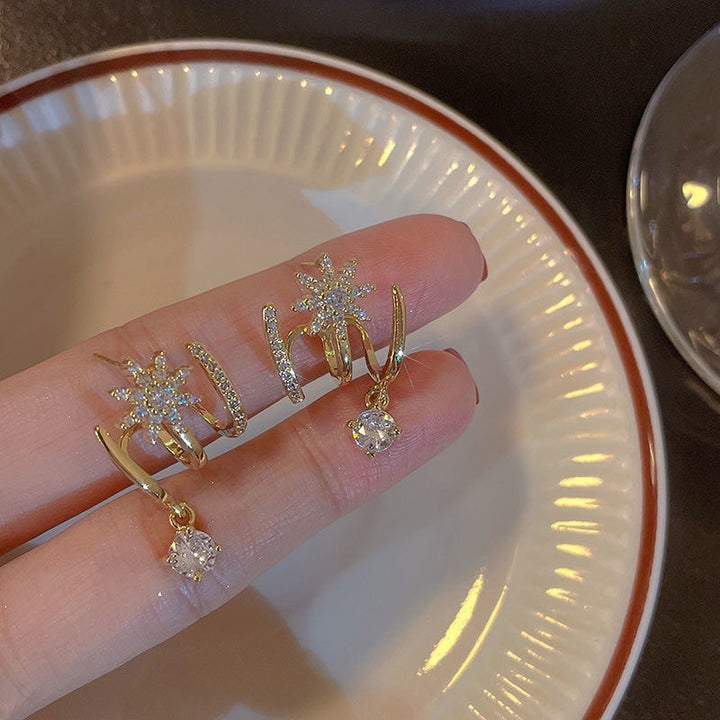 18K Gold Plated Starburst Moissanite Ear Climber Earrings