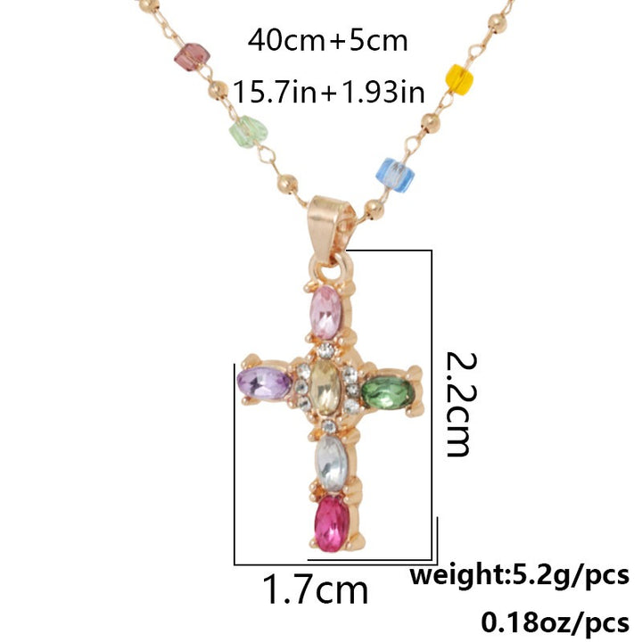 Rainbow Covenant Colorful Gemstone Cross Necklace