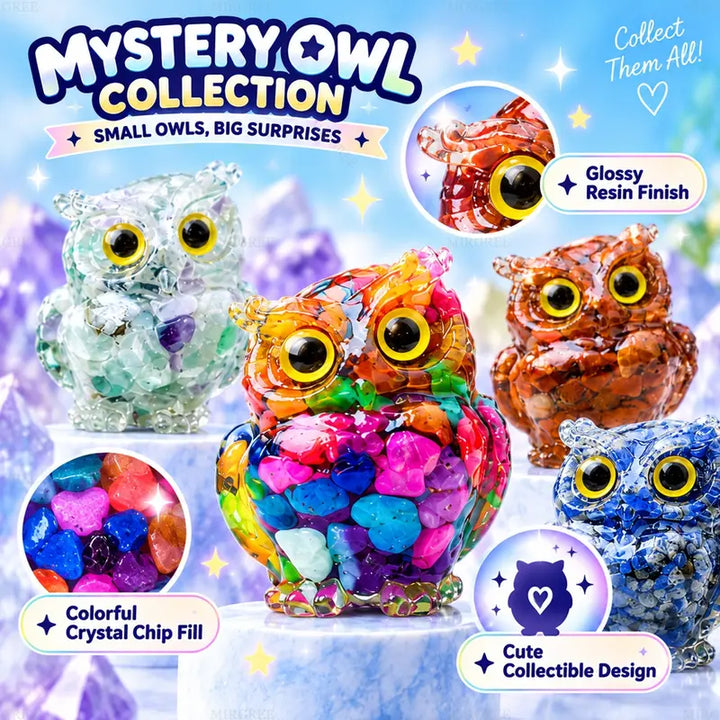 Mystery Crystal Owl Blind Box Natural Gemstone Chip Resin Figure