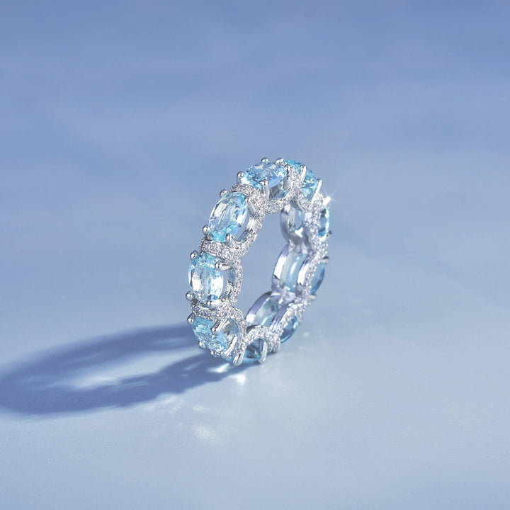 S925 Silver Light Blue Eternity Ring | Aquamarine Color CZ Band
