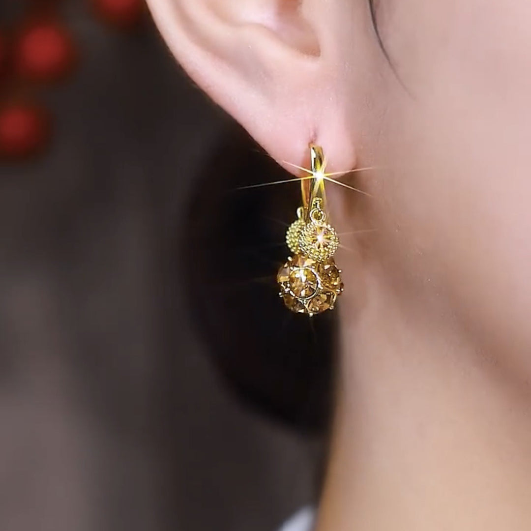 18K Gold Vintage Ball Drop Leverback Earrings | 3D CZ Sphere Pendant