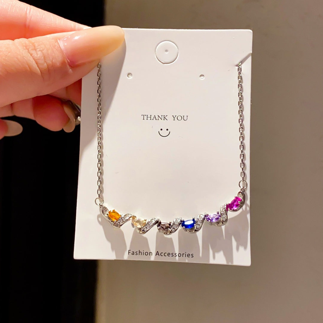 Rainbow Wave · Multi-Color Gradient Gemstone Pavé Necklace