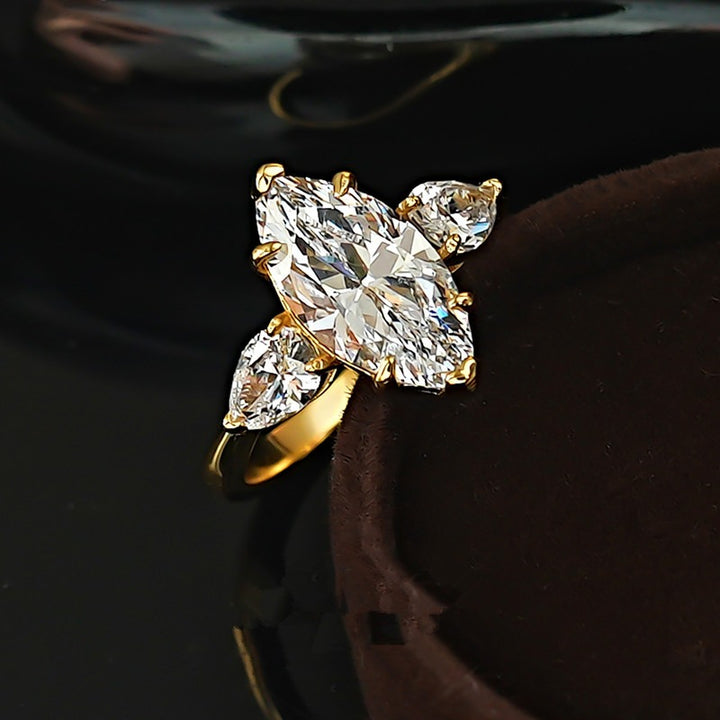S925 Sterling Silver Classic Three-Stone Marquise Ring Vintage Elegant Engagement Ring
