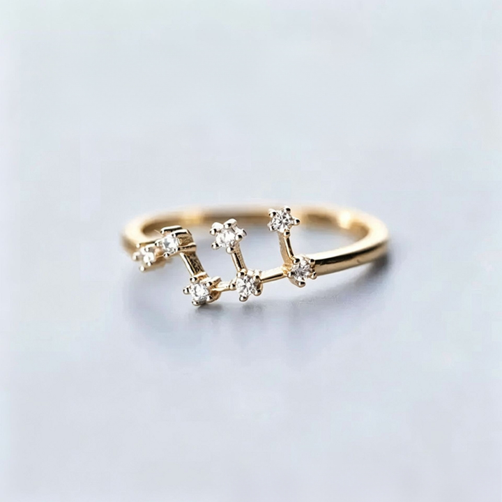 S925 Sterling Silver Zodiac Open Ring Constellation Pavé Ring