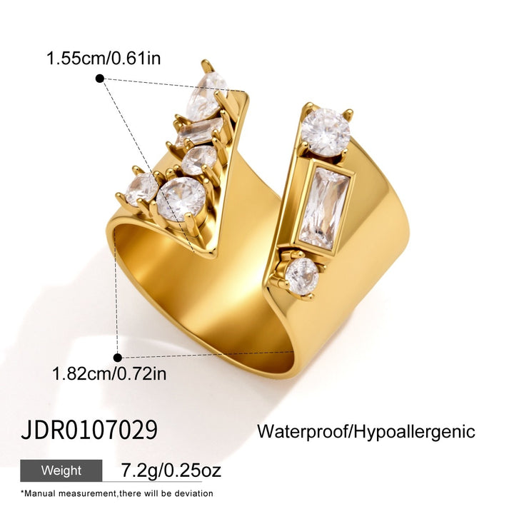 18K Gold Plated Geometric CZ Bold Wide Band Statement Ring