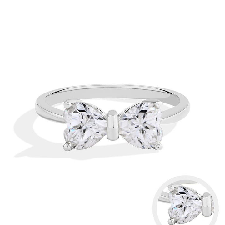 S925 Sterling Silver Double Heart Butterfly Ring Classic Elegant CZ Statement Ring