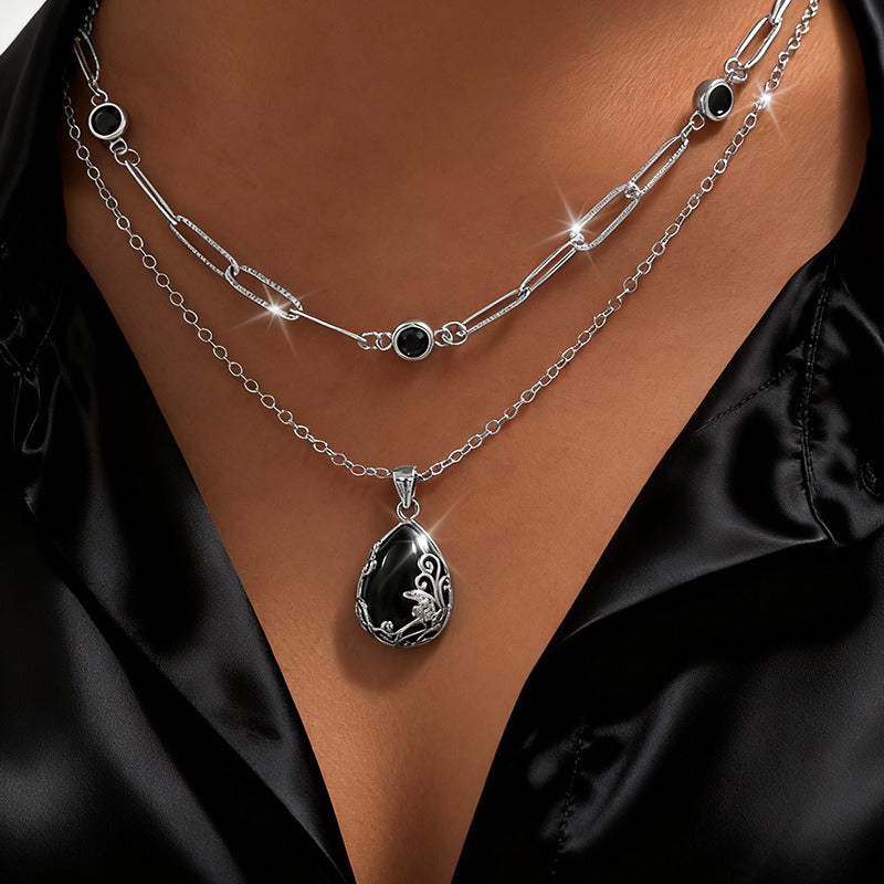 S925 Silver Vintage Black Obsidian Necklace