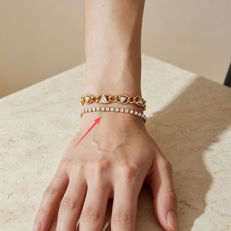 18K Gold Geometric Triangle & Classic Tennis Bracelet