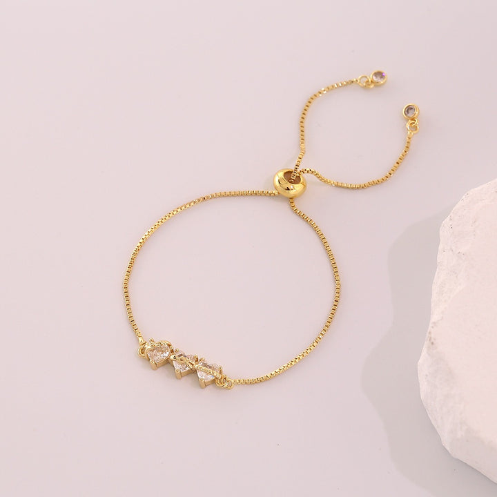 18K Gold Tri-Heart Necklace & Bracelet Colorful CZ Charm Chain
