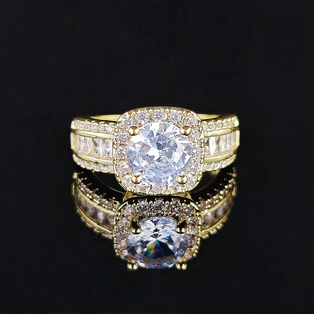 18K Gold Plated Cushion Cut Halo Ring