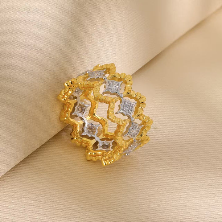 Vintage Court Carved Hollowed Pavé Wide Band Ring Series